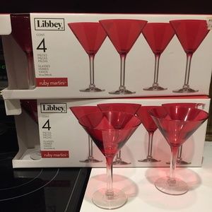 NEW Set of 4 Libbey Ruby Red Martini Bar Glasses